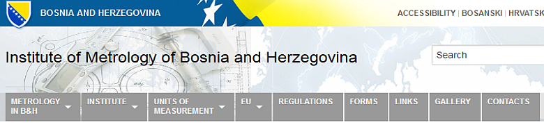 Nagłówek strony Instytutu Metrologicznego w Bośni i Hercegowinie.